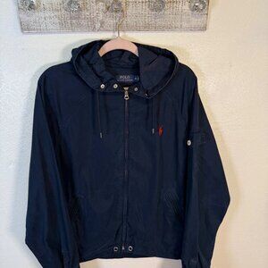 Polo Ralph Lauren Full Zip Hooded Cotton Jacket Navy Red Pony Sz Medium Utility